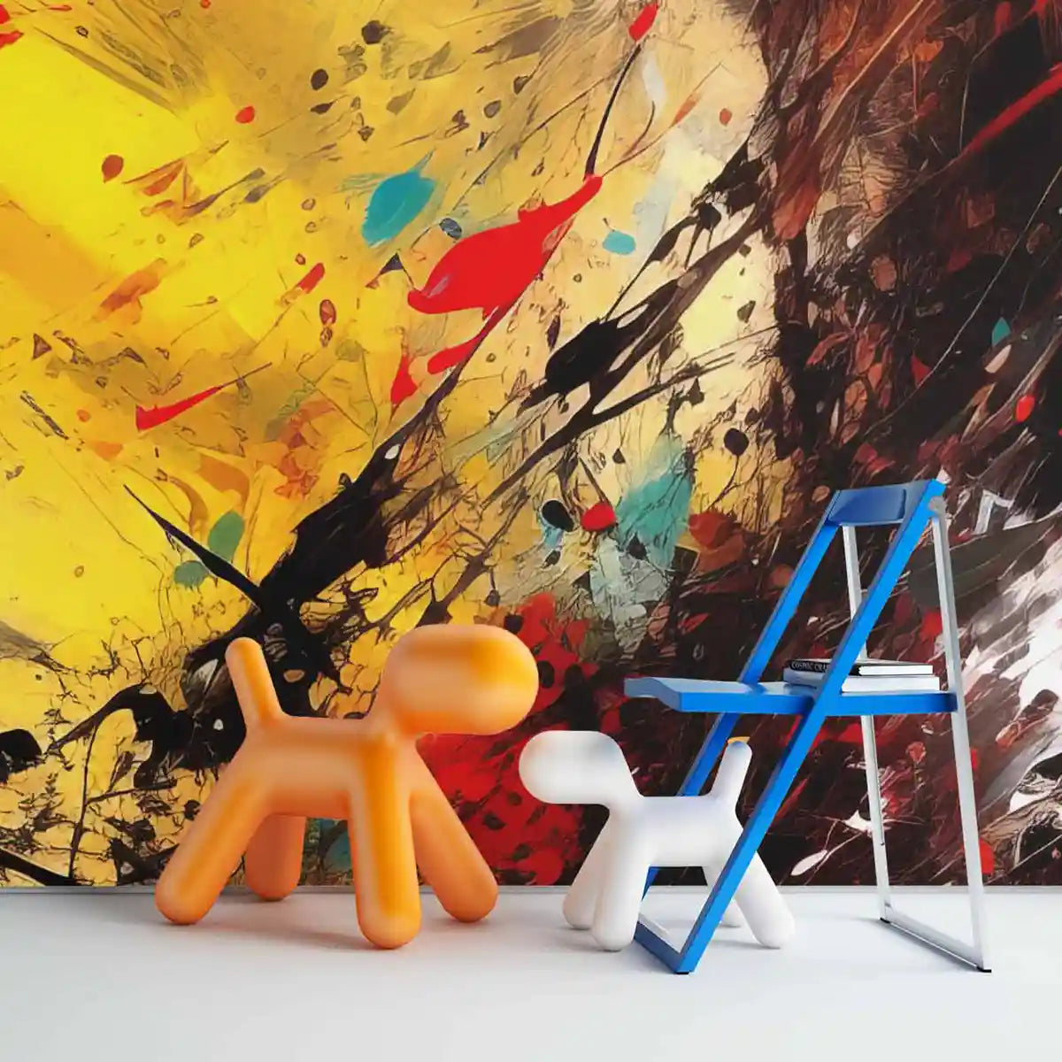 Vigor digital art print on a playroom wall, showcasing vibrant colors and dynamic shapes, adding energy and creativity to the space with a contemporary art flair.