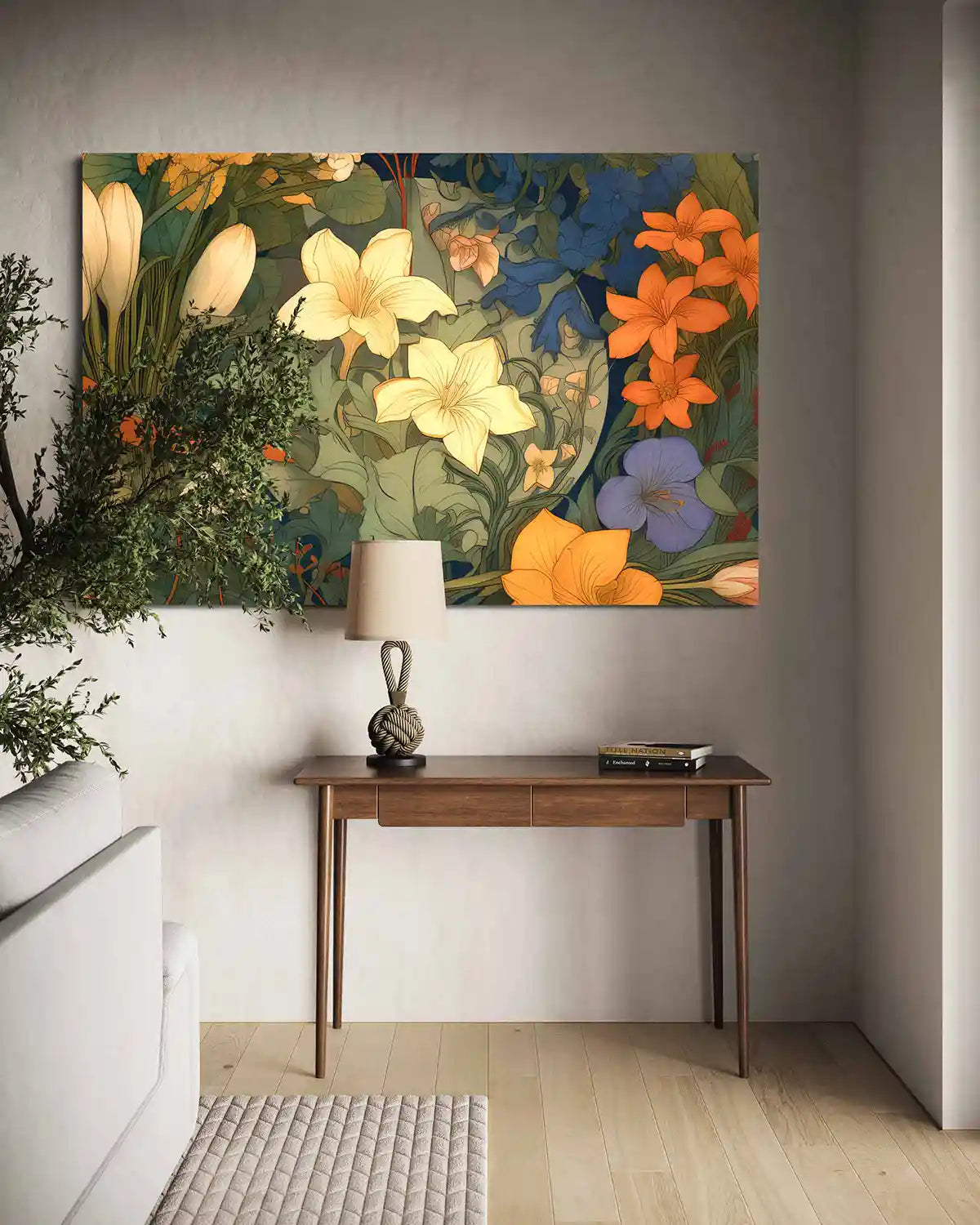 Anachronistic Flowers 1 digital art print on wall art in a cozy space, frontal view.