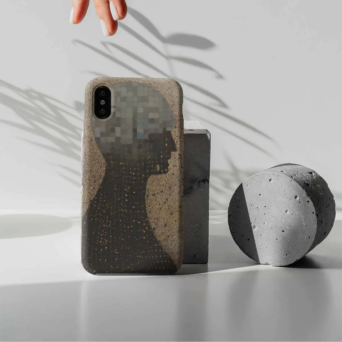 Copy of another Form art print on a phone case being held by a woman.