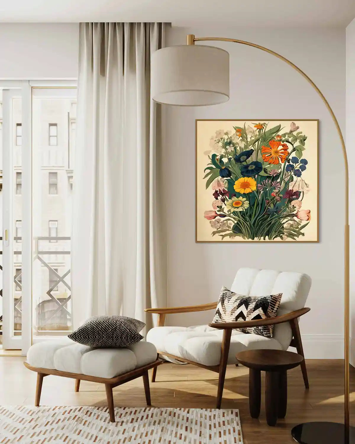 Botany Continuum digital art print on wall art in modern living room decor, frontal view.