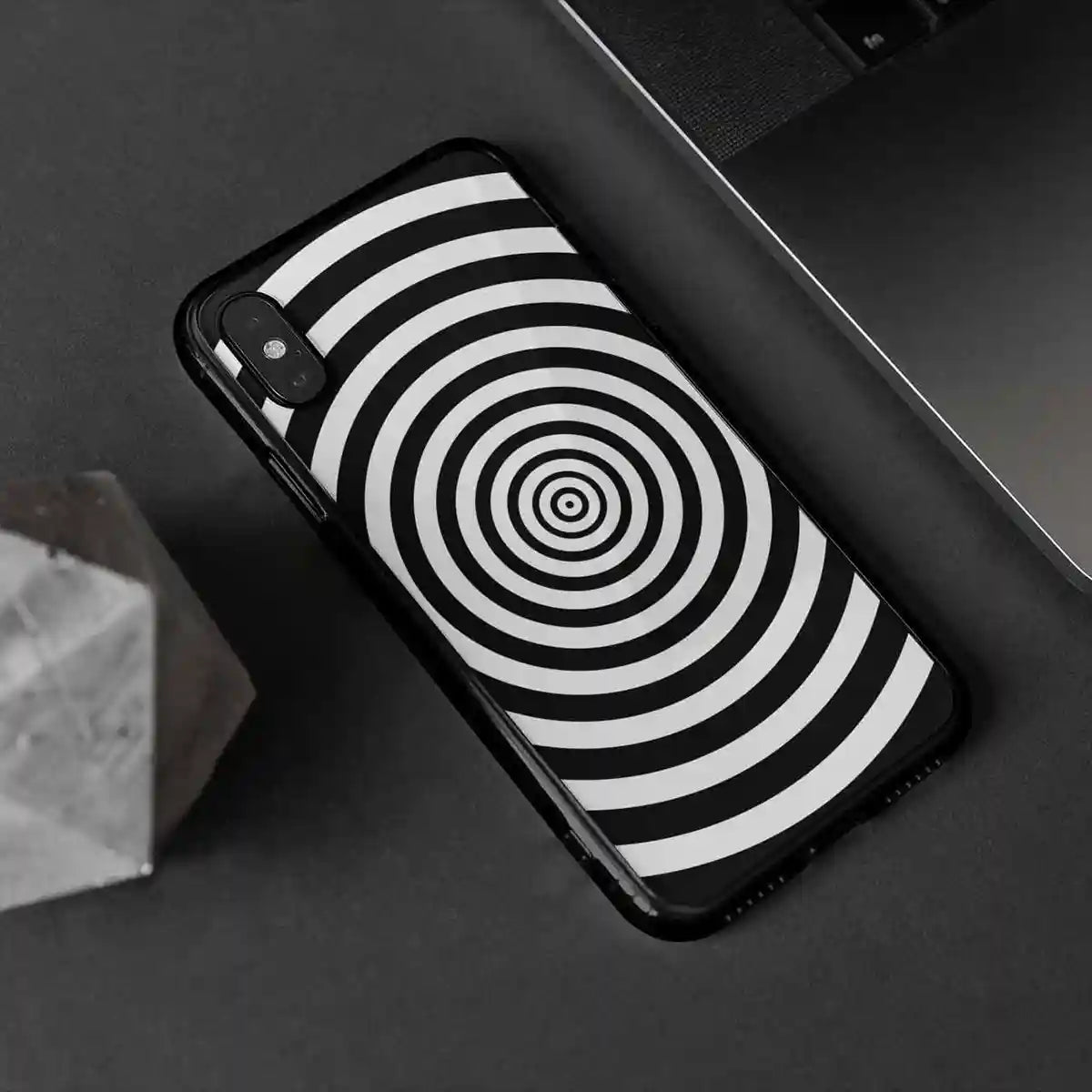 Circles digital art print on a clear phone case with elegant ornaments.