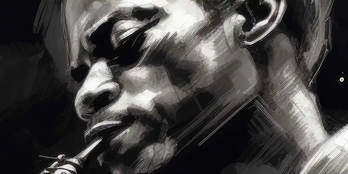 Close-up details of Jazz Musician digital art print lines and textures.