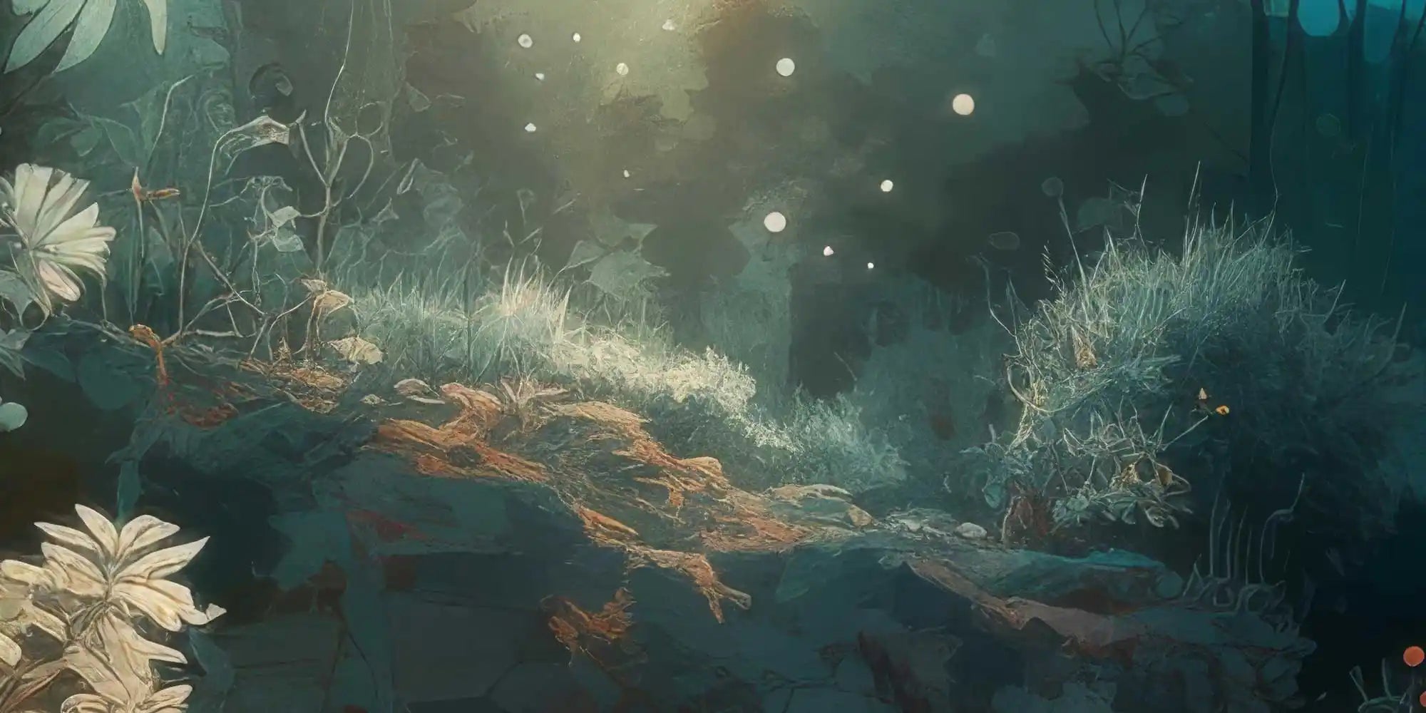 Close-up details of Silent Grove digital art print textures and colors.