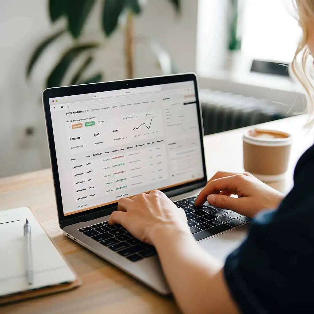 Close-up view of hands typing on a laptop keyboard, representing account management.