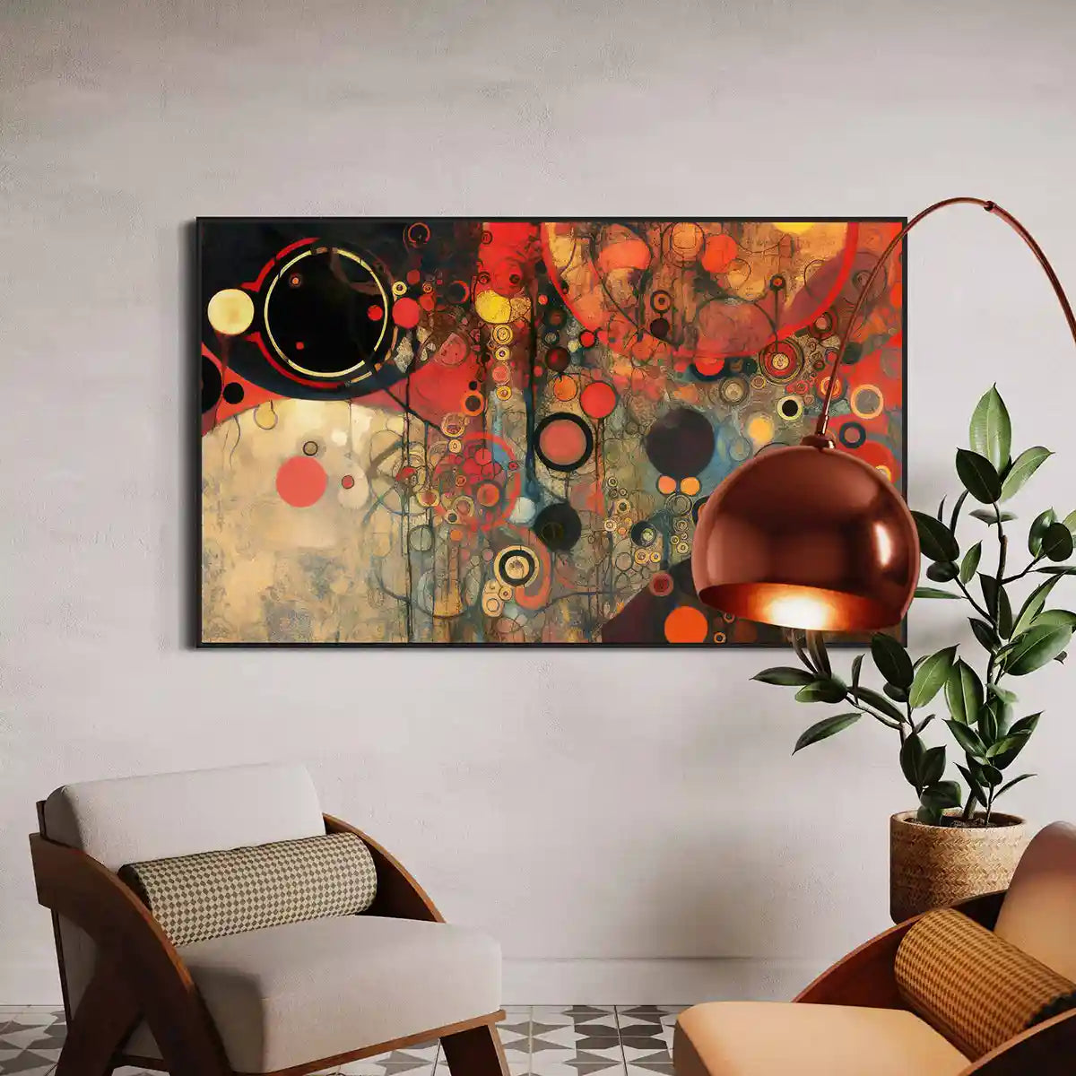 Conflated Serenade oversized digital art wall print in mid-century modern space.