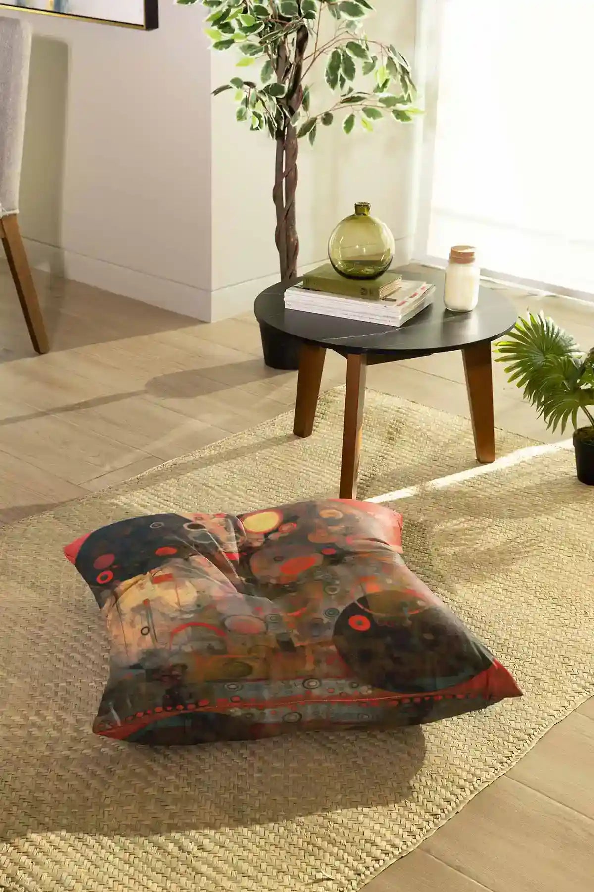 Creation Serenade digital art print on a floor pillow featuring a nice living room.