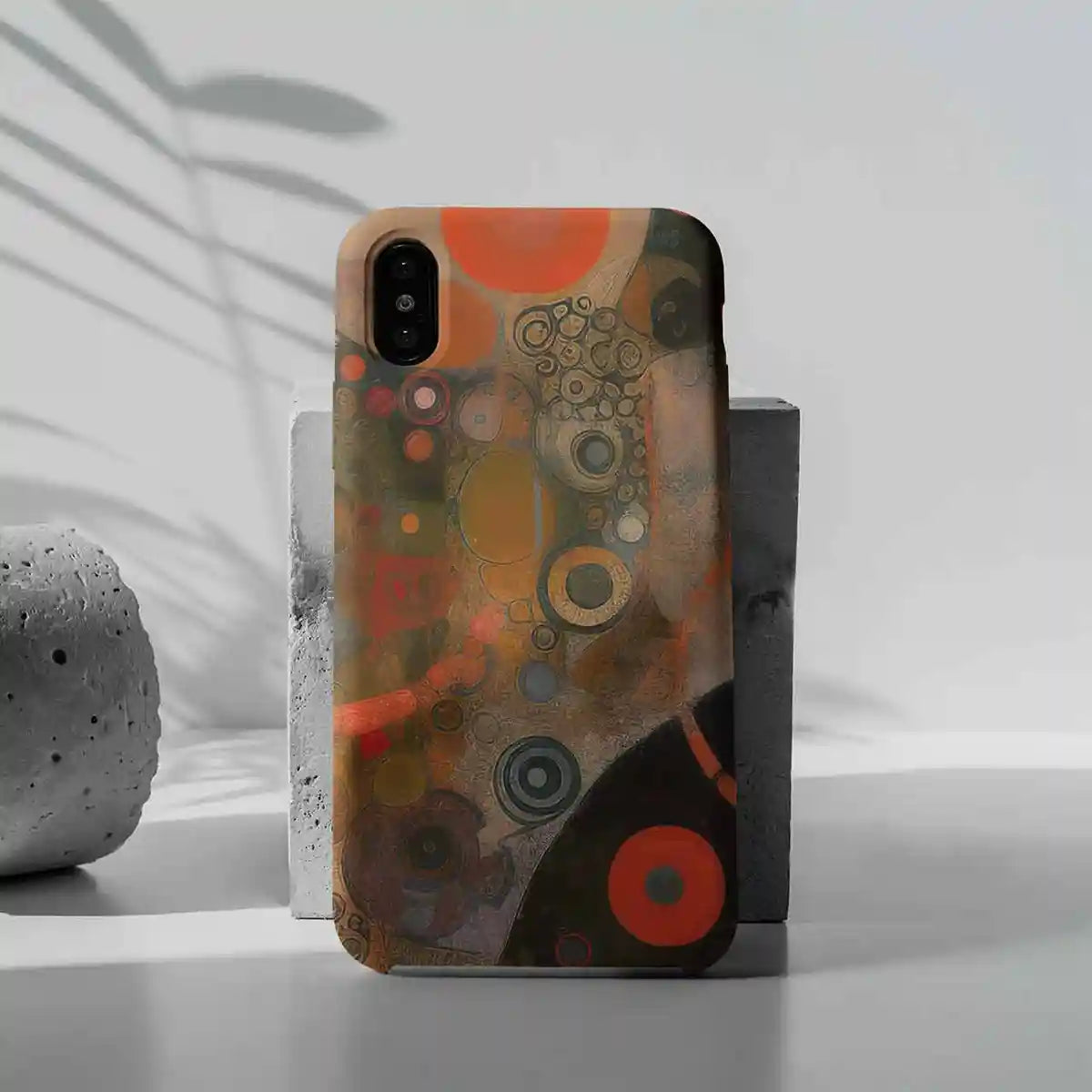 Creation Serenade digital art print on a phone case placed in a minimal setting.