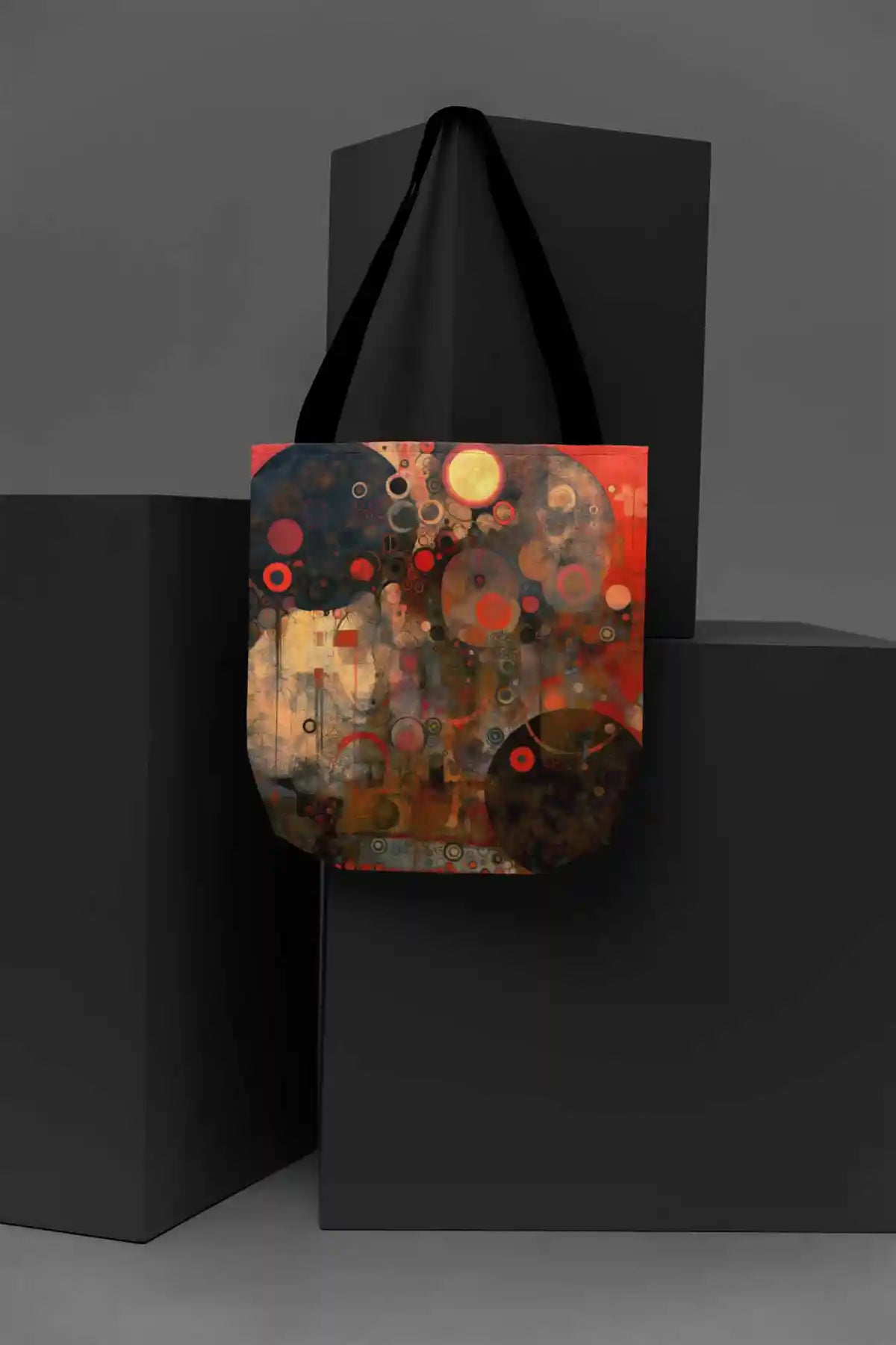 Creation Serenade digital art print on a sublimated tote bag placed in a minimalist setting.