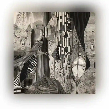 Monoka-5 digital art featuring geometric black and white abstract art patterns creating a bold and intricate design.