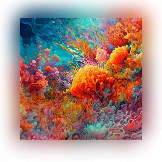 Ray digital art featured image showcasing vibrant underwater coral reef, with vivid colors and intricate details, embodying abstract art and contemporary art.