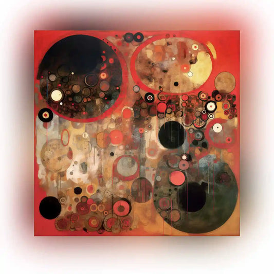 Sacred Serenade digital art featuring intricate circles and a rich, warm palette design.