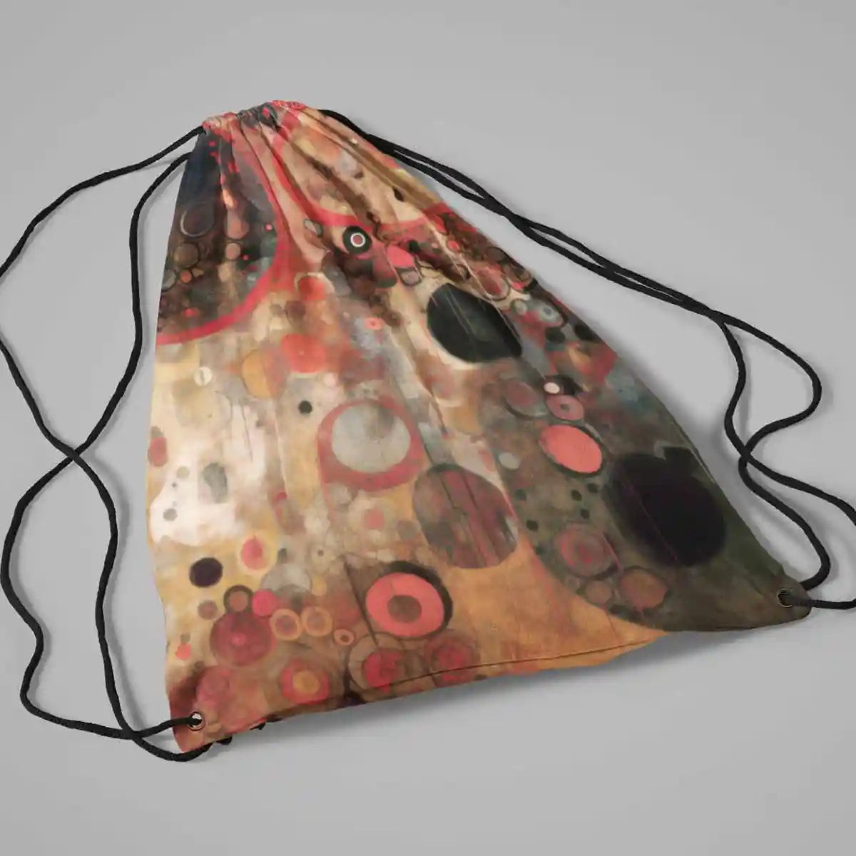 Sacred Serenade digital art print on a drawstring bag lying on a flat surface.