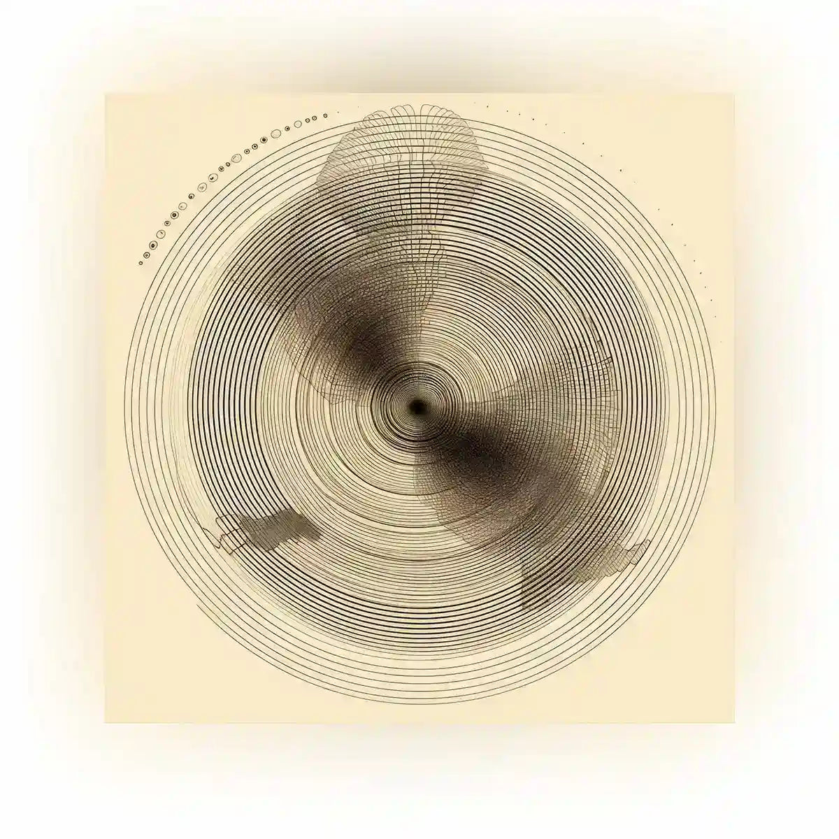 Tidal Orbits digital art featuring concentric circles and intricate patterns, showcasing a harmonious and rhythmic design. This captivating abstract art piece brings geometric elegance to any space.
