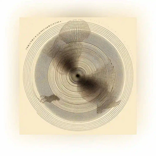 Tidal Orbits digital art featuring concentric circles and intricate patterns, showcasing a harmonious and rhythmic design. This captivating abstract art piece brings geometric elegance to any space.