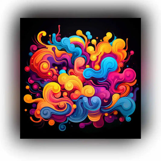 Featured image of Vivid Waves digital art, showcasing vibrant swirls of bold colors and fluid shapes, creating an energetic and dynamic visual abstract art impact